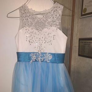 A Line formal white and blue dress